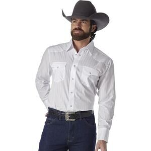 Wrangler Men's White Sport Western Long Sleeve Snap Button Down Shirts 16